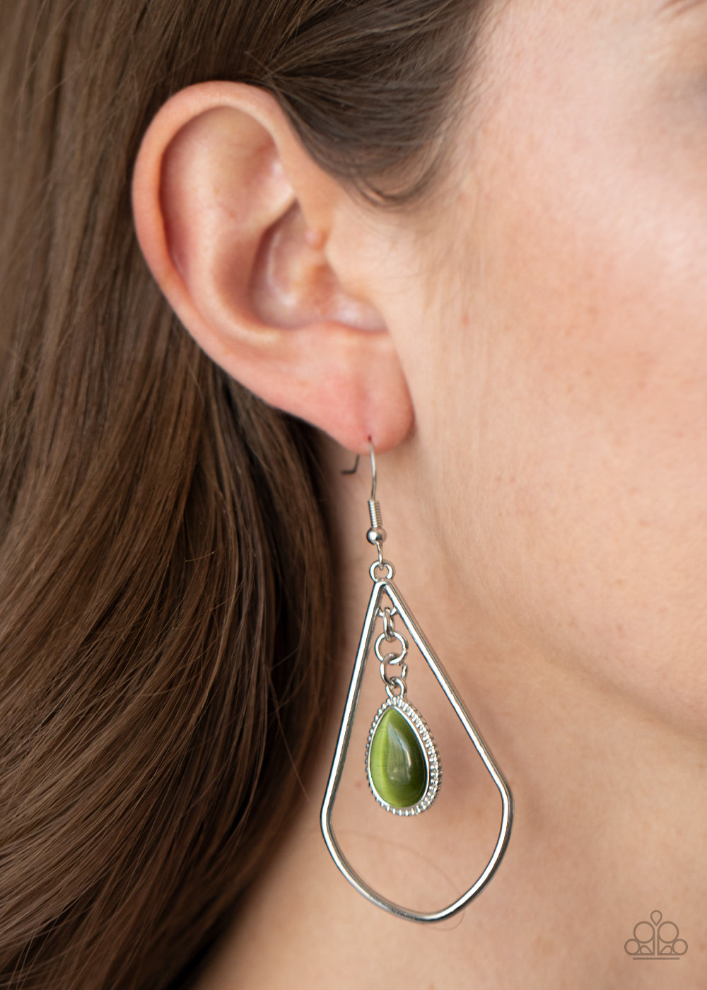 Ethereal Elegance - Green Cat's Eye Earrings Paparazzi Accessories