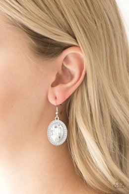 Only FAME in Town White Rhinestone Earring Paparazzi Accessories