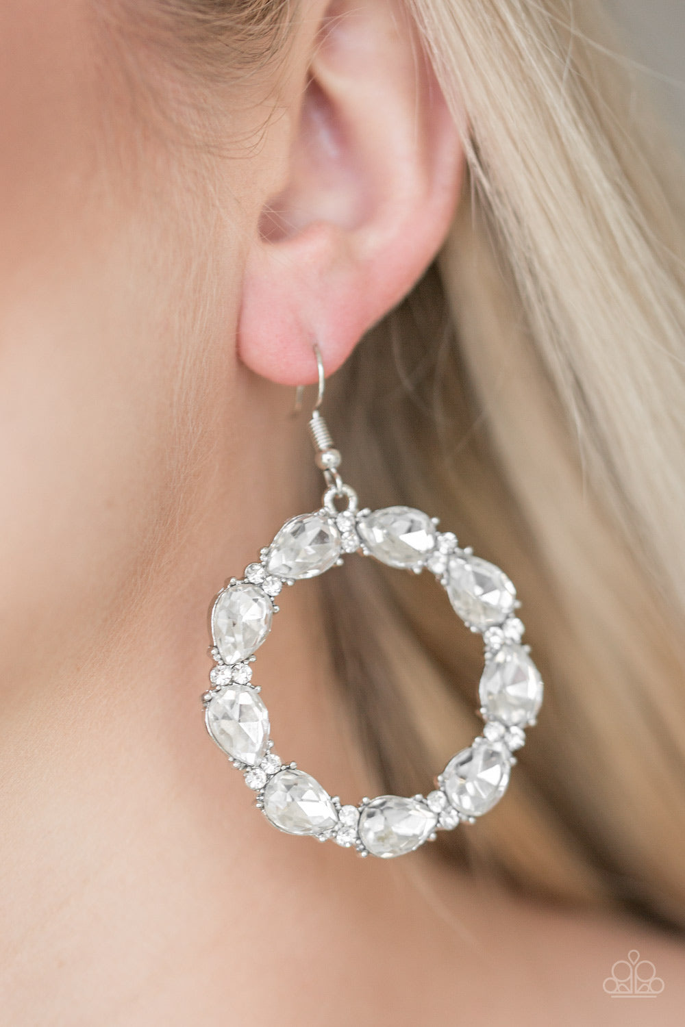 Ring Around The Rhinestones White Earring Paparazzi Accessories