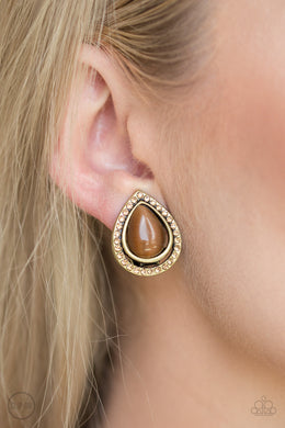 Noteworthy Shimmer - Bras Moonstone Earrings Paparazzi Accessories