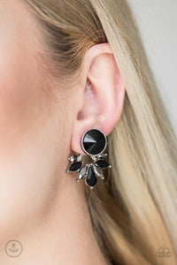 black,jacket,post,rhinestones,Radically Royal Black Jacket Earring