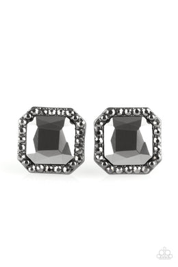 Act Your AGELESS - Black Gunmetal Rhinestone Earrings Paparazzi Accessories