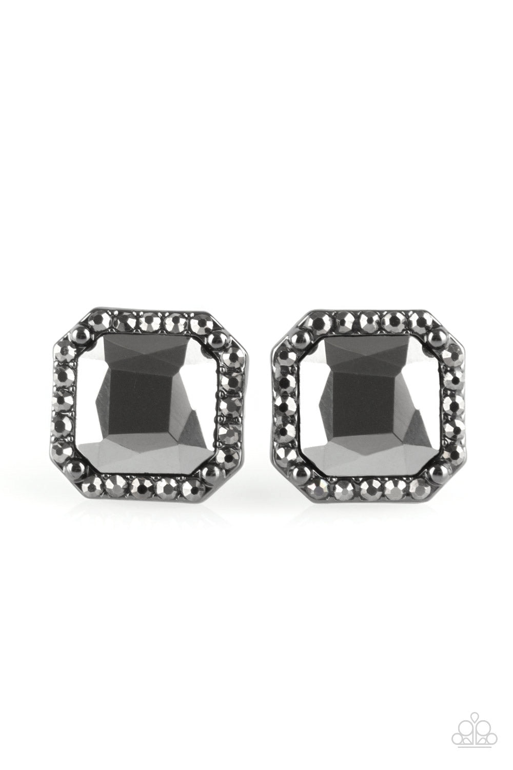 Act Your AGELESS - Black Gunmetal Rhinestone Earrings Paparazzi Accessories