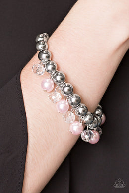 Once Upon A Millennium Pink Pearl Stretchy Bracelet Paparazzi Accessories