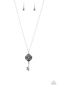 key,pink,rhinestones,Got It On Lock Pink Necklace