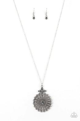 Walk On The Wildflower Side Silver Rhinestone Floral Necklace Paparazzi Accessories