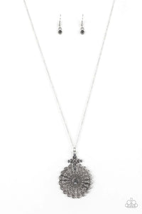 autopostr_pinterest_58290,floral,Long Necklace,rhinestones,silver,Walk On The Wildflower Side Silver Rhinestone Floral Necklace