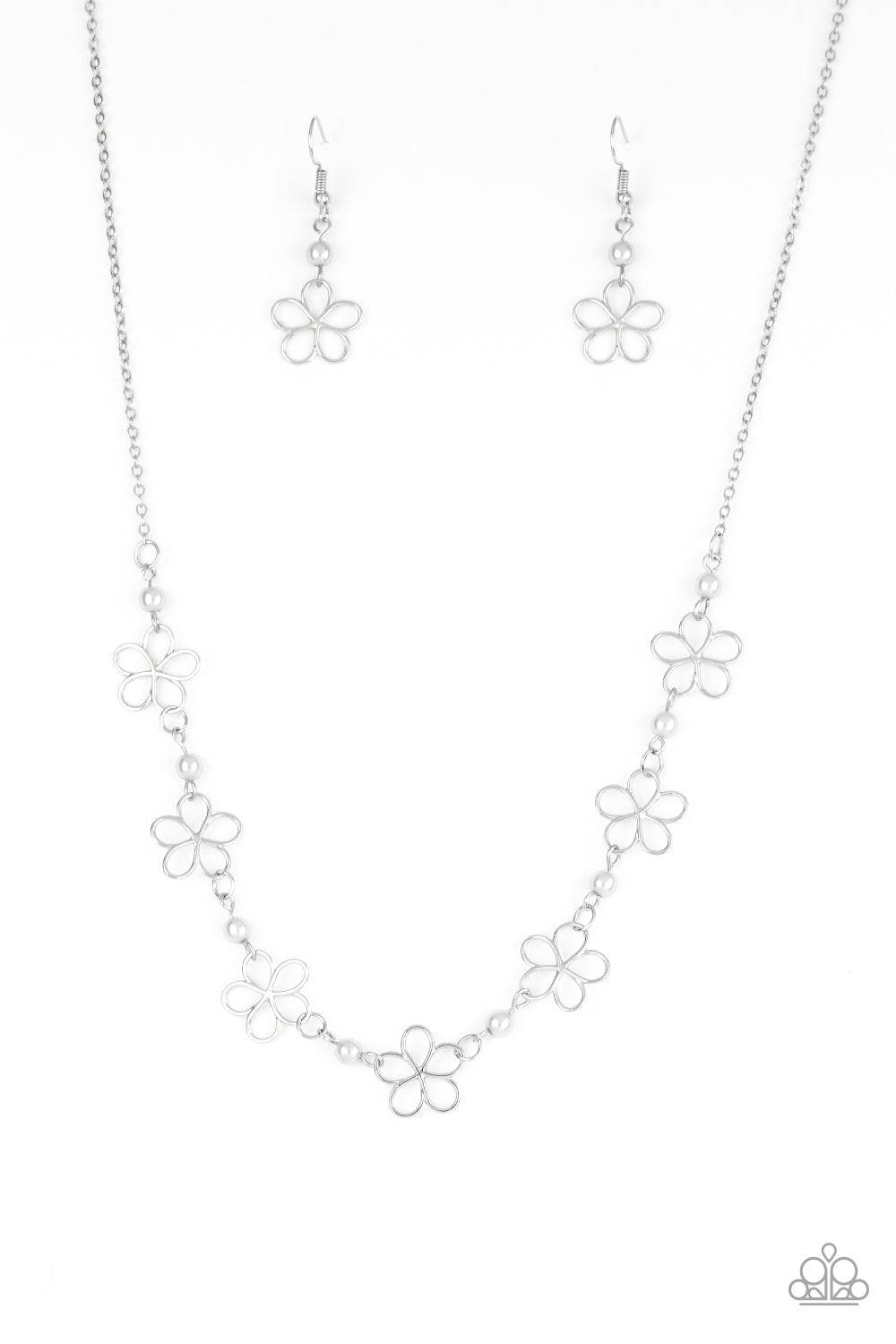 Always Abloom - Silver Pearl Floral Necklace Paparazzi Accessories