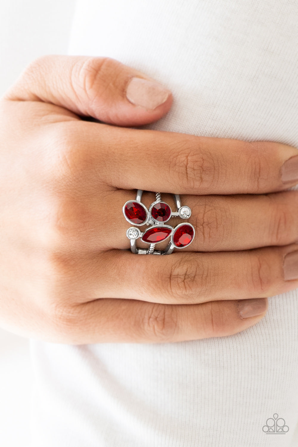 Metro Mingle - Red Rhinestone Ring Paparazzi Accessories