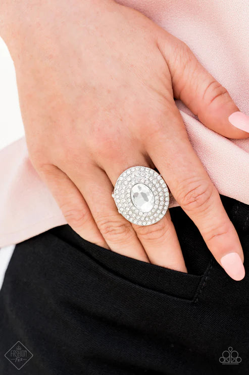 Metro Millionaire White Rhinestone Ring Paparazzi Accessories