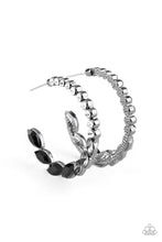 Load image into Gallery viewer, Prime Time Princess Black Rhinestone Hoop Earring Paparazzi Accessories