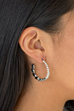 Load image into Gallery viewer, Prime Time Princess Black Rhinestone Hoop Earring Paparazzi Accessories
