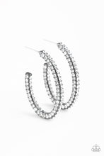 Load image into Gallery viewer, Big Winner Black Rhinestone Hoop Earrings Paparazzi Accessories
