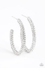 Load image into Gallery viewer, Big Winner White Rhinestone Hoop Earrings Paparazzi Accessories