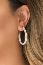 Load image into Gallery viewer, Big Winner White Rhinestone Hoop Earrings Paparazzi Accessories