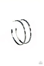 Load image into Gallery viewer, Geo Edge Black Gunmetal Hoop Earring Paparazzi Accessories