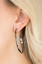 Load image into Gallery viewer, Geo Edge Black Gunmetal Hoop Earring Paparazzi Accessories