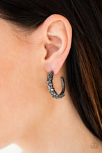 Load image into Gallery viewer, Glitter Galaxy Black Gunmetal Hoop Earrings Paparazzi Accessories