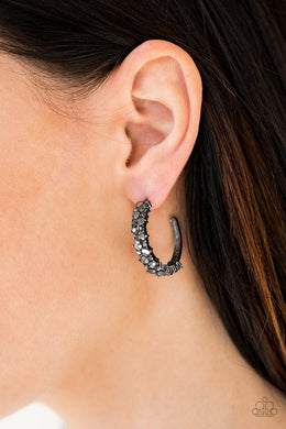 Glitter Galaxy Black Gunmetal Hoop Earrings Paparazzi Accessories