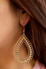 Load image into Gallery viewer, Mechanical Marvel Gold Rhinestone Earring Paparazzi Accessories