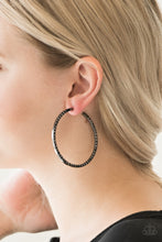 Load image into Gallery viewer, Dangerously Dynamic Black Gunmetal Hoop Earring Paparazzi Accessories