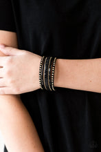 Load image into Gallery viewer, Rock Star Rocker Gold Leather Wrap Bracelet Paparazzi Accessories
