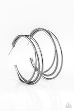 Load image into Gallery viewer, Jumpin Through Hoops Black Gunmetal Hoop Earrings Paparazzi Accessories