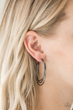 Load image into Gallery viewer, Jumpin Through Hoops Black Gunmetal Hoop Earrings Paparazzi Accessories