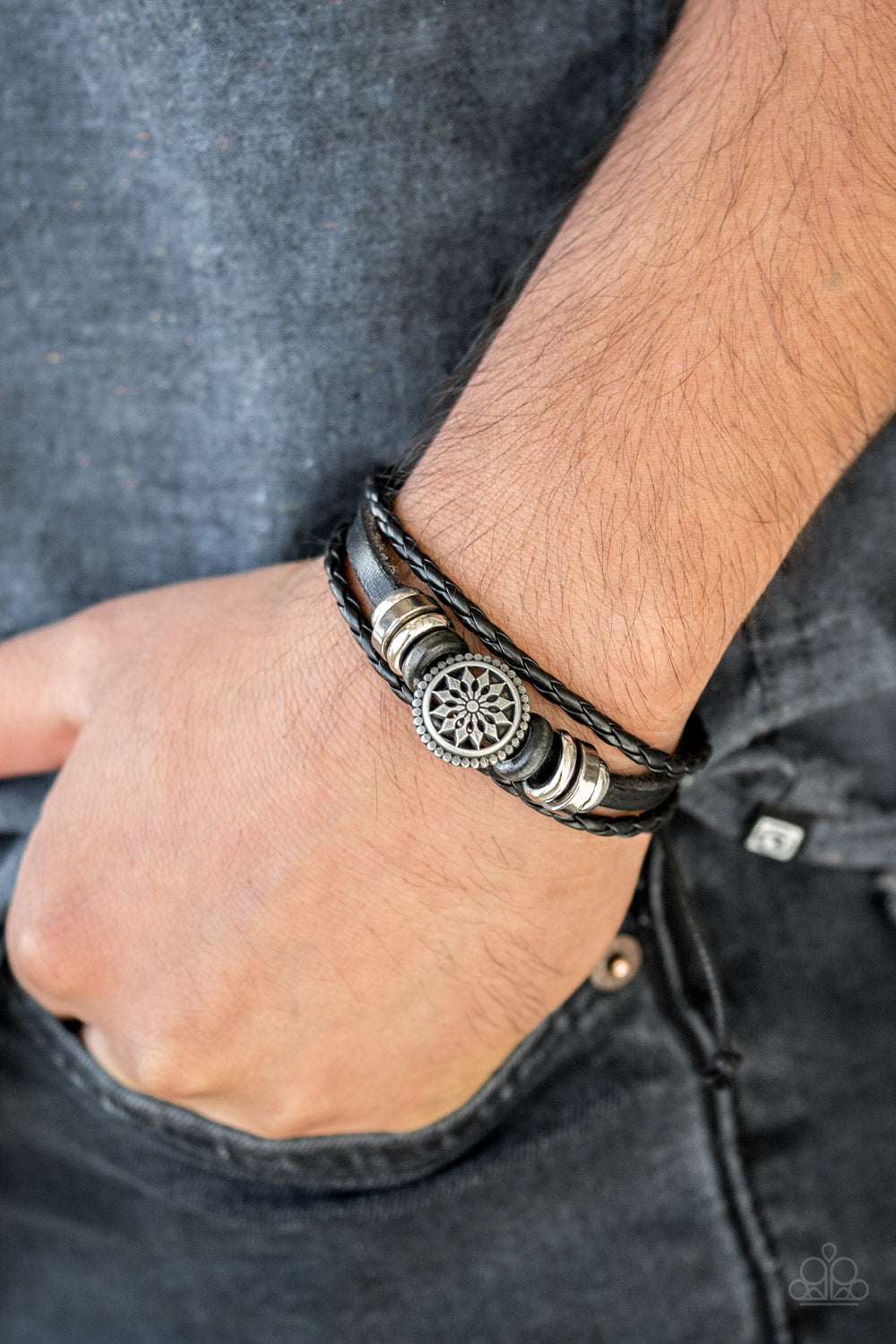Totally Tundra Black Leather Bracelet Paparazzi Accessories
