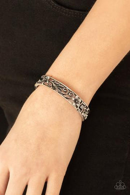 Hawaiian Essence Silver Floral Hinge Bracelet Paparazzi Accessories