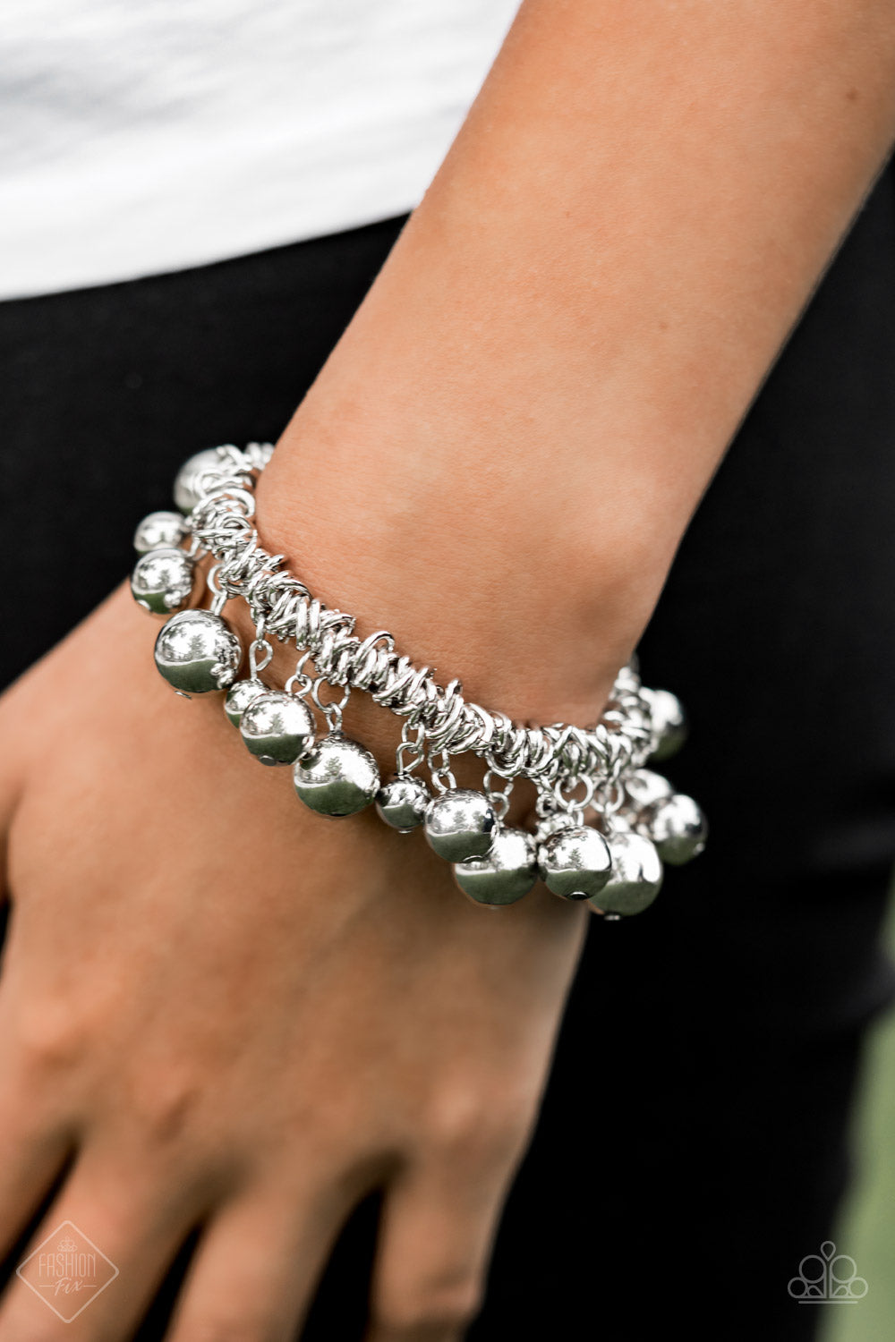 Ballroom Baller Silver Stretchy Bracelet Paparazzi Accessories