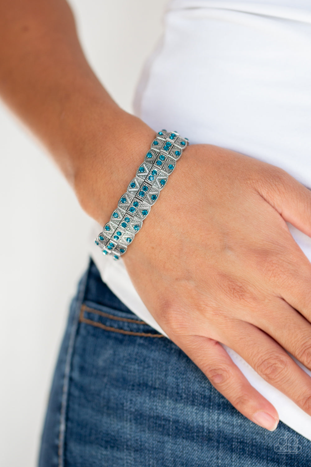 Modern Magnificence - Blue Rhinestone Stretchy Bracelet Paparazzi Accessories