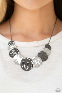 gunmetal,short necklace,A Daring DISCovery - Black Gunmetal Necklace