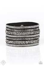 Load image into Gallery viewer, Rebellious Shine Black Leather Wrap Bracelet Paparazzi Accessories
