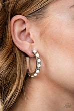 Load image into Gallery viewer, Western Watering Hole White Hoop Earrings Paparazzi Accessories