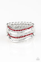 Load image into Gallery viewer, Pageant Wave Red Rhinestone Ring Paparazzi Accessories