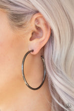 Load image into Gallery viewer, Double or Nothing Black Gunmetal Hoop Earring Paparazzi Accessories