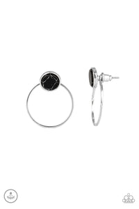 black,crackle stone,jacket,silver,Simply Stone Dweller Black Jacket Earring