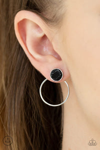 black,crackle stone,jacket,silver,Simply Stone Dweller Black Jacket Earring