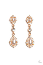 Load image into Gallery viewer, All Glowing Gold Pearl Rhinestone Post Earring Paparazzi Accessories