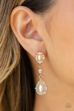 Load image into Gallery viewer, All Glowing Gold Pearl Rhinestone Post Earring Paparazzi Accessories