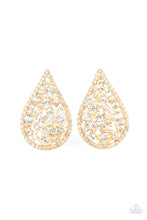 Load image into Gallery viewer, Reign-Storm Gold Rhinestone Post Earring Paparazzi Accessories