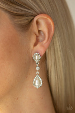 All-Glowing White Pearl Rhinestone Earring Paparazzi Accessories