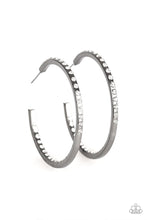 Load image into Gallery viewer, Comin Into Money Black Gunmetal Hoop Earring Paparazzi Accessories