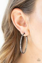 Load image into Gallery viewer, Comin Into Money Black Gunmetal Hoop Earring Paparazzi Accessories
