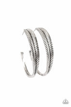 Load image into Gallery viewer, Funky Feathers Silver Hoop Earrings Paparazzi Accessories