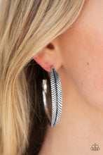 Load image into Gallery viewer, Funky Feathers Silver Hoop Earrings Paparazzi Accessories