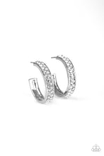 Load image into Gallery viewer, Cash Flow White Rhinestone Hoop Earrings Paparazzi Accessories