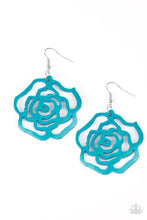 Load image into Gallery viewer, Island Rose Blue Wooden Earring Paparazzi Accessories