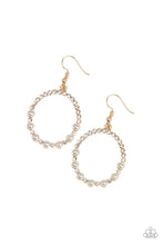 Load image into Gallery viewer, Glowing Grandeur Gold Rhinestone Pearl Earring Paparazzi Accessories